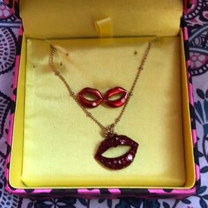 Betsey johnson lips earrings and necklace